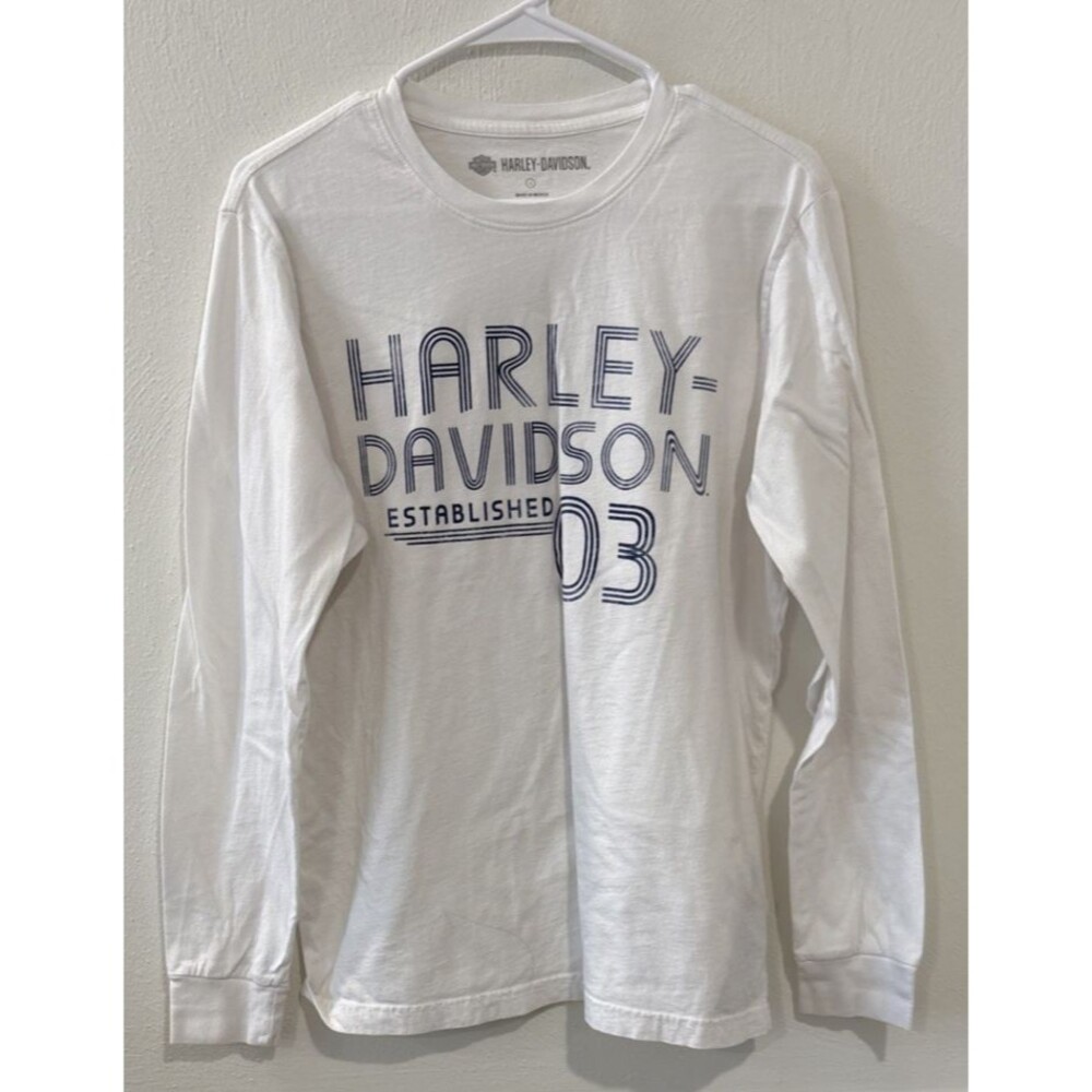 Harley-Davidson Women’s White Long Sleeve T-Shirt Size Large Established 03